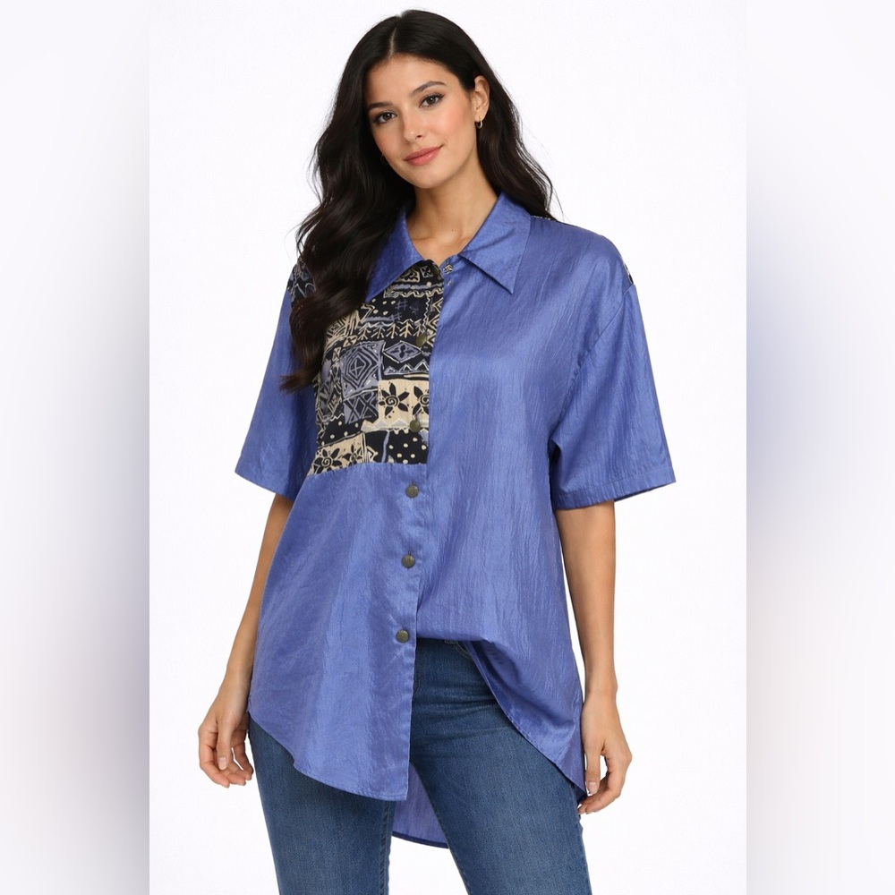 Vintage 90s Just Nicole Abstract Button Up Tunic Top Oversized Artsy